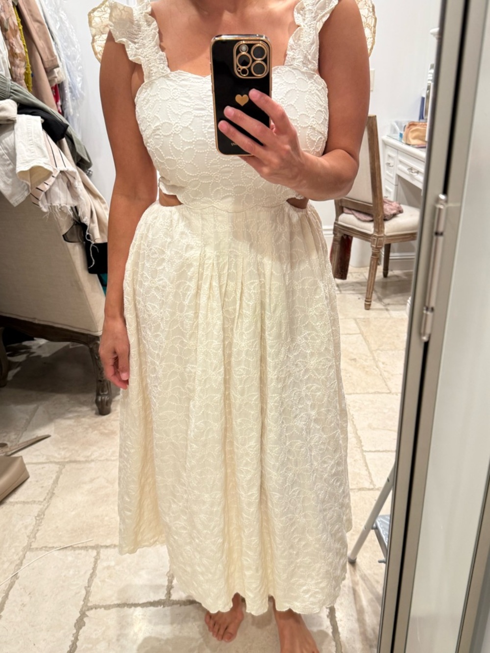 Aqua Cream Lace Midi Dress with Ruffle Straps